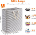 Lifewit 2 Pack Laundry Basket 100L Each, Collapsible Clothes Hamper with Reinforced Handles, Freestanding Waterproof Design for Bedroom and Laundry Room, Grey 200L Total