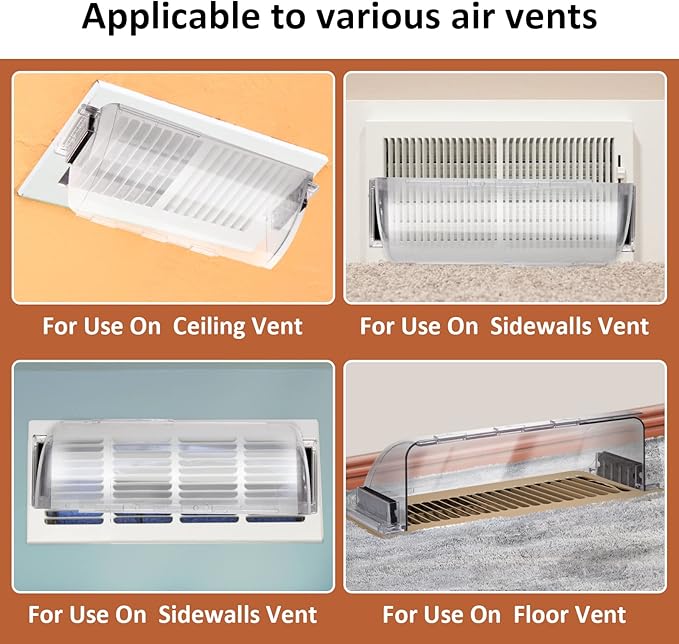 4 Pack Transparent Adjustable Air Deflector for Vents, Sidewalls and Ceiling Registers, 8.5" to 15"