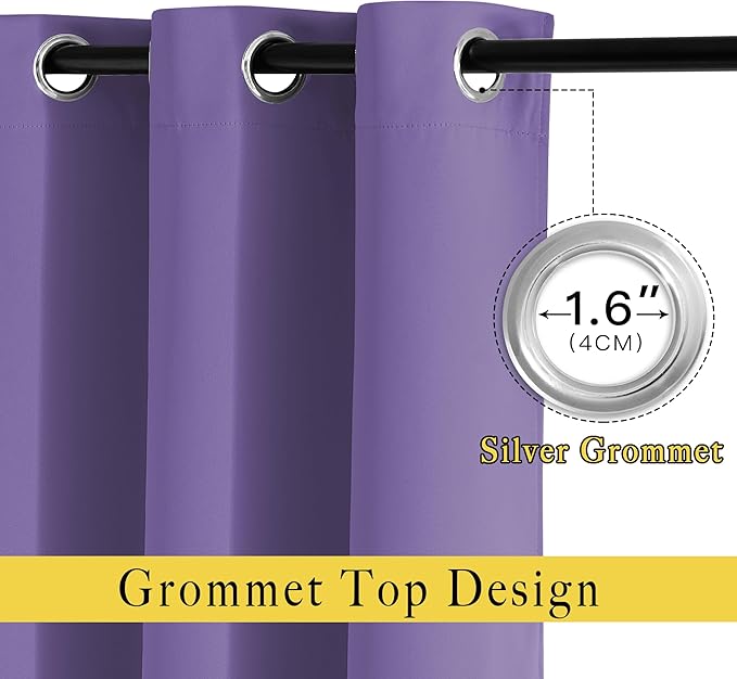 NICETOWN Lilac Purple Blackout Curtains 102 inches Long, Grommet Thermal Insulated Solid Room Darkening Window Treatments Sound Reducing for Living Room, W46 x L102, Set of 2