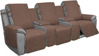 Easy-Going Recliner Sofa Cover with Console, Reversible Couch Cover for Living Room, Split Sofa Cover for Each Seat with Elastic Straps for Kids, Dogs, Pets (3 Seater, Brown/Beige)