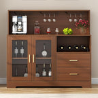 Auromie Wine Bar Cabinet with LED Light, Home Coffee Cabinet with Wine and Glass Rack, Kitchen Buffet Sideboard with Storage Cabinet&Drawers, Modern Liquor Cabinet for Living Room Dining Room (Brown)