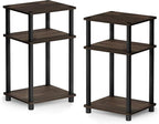 Furinno Just 3-Tier Turn-N-Tube End Table / Side Table / Night Stand / Bedside Table with Plastic Poles, 2-Pack, Columbia Walnut/Black