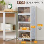 4 Tier Stackable Plastic Storage Bins with Lid and Wheels - 23 QT Closet Organizers and Storage, Foldable Storage Containers, Organization and Storage Boxes for Craft, Home, Pantry, Dorm, Grey