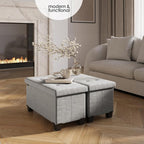 Storage Ottoman Bench with Bins, 30-in Storage Bench for Bedroom End of Bed, Folding Foot Rest Ottoman for Living Room Max 660lbs, Velvet Ottomans, Light Grey