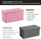 DocSafe Storage Ottoman Bench with Lock,Fireproof 30 Inches Folding Bench Foot Rest Stool Storage Chest Safe for Living Room,Bedroom,Home Office,Waterproof Leather Ottoman with Handles,Pink