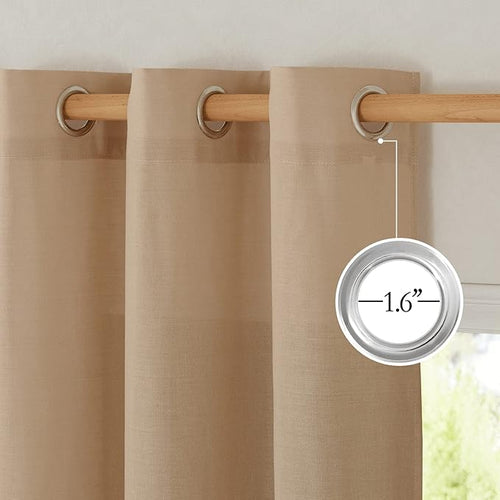 NICETOWN Rustic Linen 102 inch Long Curtains for Living Room, Grommet Privacy Added Thick Linen Weave with Light Filter Window Curtains & Drapes for Bedroom, Camel, W55 x L102, 2 Panels