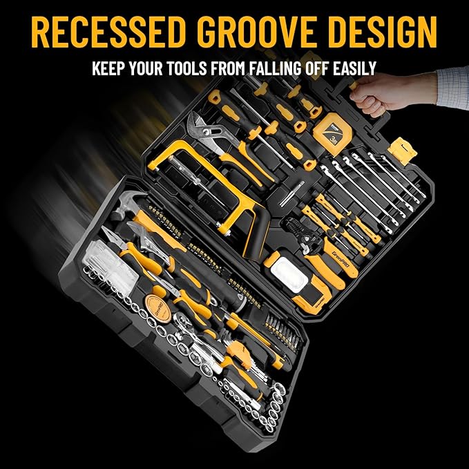 218 Piece Tool Kit for Home, Tool Box with General Household Hand Tools Set, Herramientas with Screwdrivers, Wrenches, Hammer, Bow Saw, Folding Work Lamp, Electric Pen and Other Basic Tool Kit
