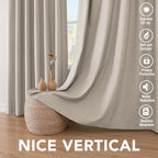 H.VERSAILTEX Linen Curtains 100% Blackout Curtains for Bedroom 102 inch Long Full Light Blocking Nature Linen Blended Window Curtains for Living Room Nickel Grommet (2 Panels, Cobblestone)