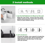 voze 2 Racks and 3 Hooks Mop and Broom Holder Wall Mount, Self Adhesive Heavy Duty Broom Organizer Storage Tool Racks for Kitchen Garden Laundry Garage