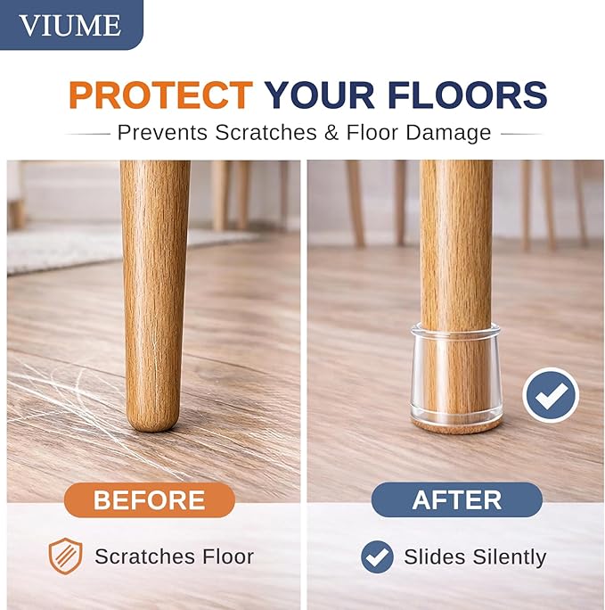 32 Pcs Chair Leg Floor Protectors for Hardwood Floors Silicone Covers to Protect Wood Tile Floors Scratches Felt Pads Furniture Leg Caps Reduce Noise (Fit:0.9"-1.29")