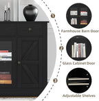 4 EVER WINNER 55" Coffee Bar with 4 Glass Doors and 3 Drawers, Sideboard Buffet Cabinet with Storage, Farmhouse Coffee Bar Cabinet with Adjustable Shelves for Kitchen, Dining Room, Black