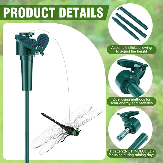 6 Pcs Solar Flying Moving Fluttering Waterproof Garden Stakes Decorations for Home Yard Pathway Garden Landscape Christmas Outdoor Indoor Centerpieces Gift Decorations (Dragonfly)
