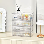 6 Pack Stackable Storage Drawers Clear Acrylic Organizer Makeup Bathroom Organizer and Storage Bins for Beauty Supplies,Ideal for Vanity, Bathroom,Pantry Organization