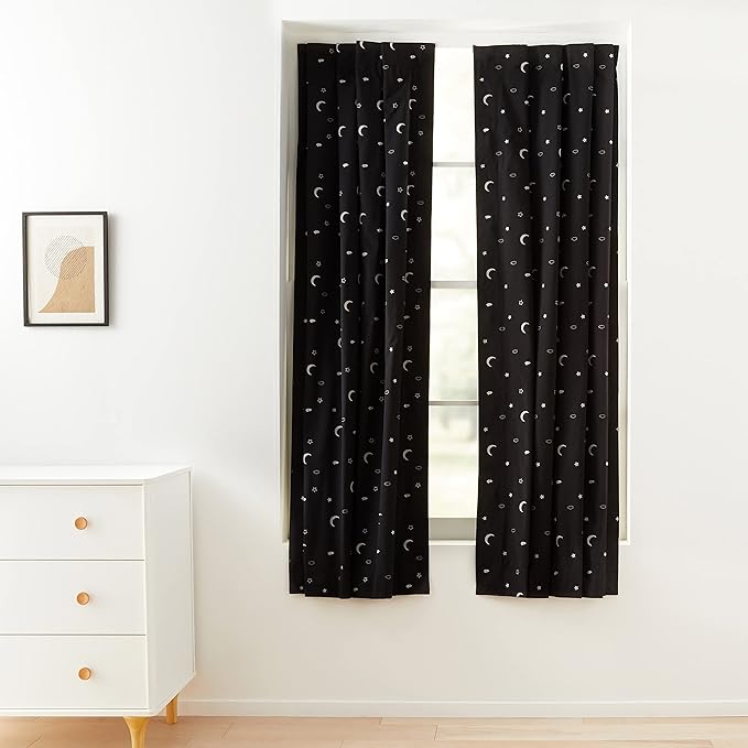 Amazon Basics Portable Blackout Curtain Shade with Suction Cups, 50" W x 78"L, 2-Pack, Moon and Stars