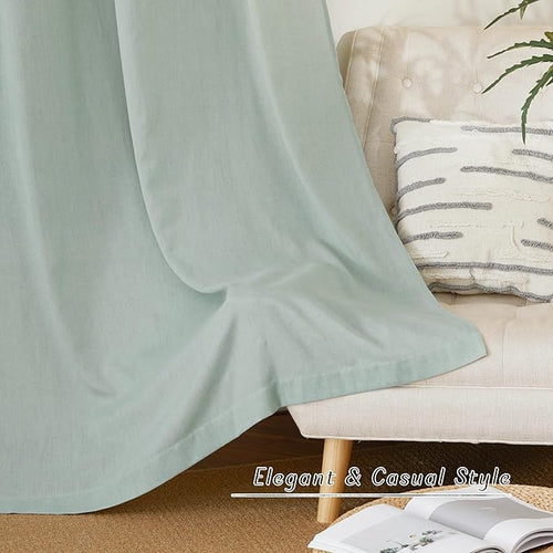 NICETOWN Linen Sage Green Window Curtains 84 inches Long, Grommet Thick Linen Blend Window Treatments Privacy Assured with Light Filtering for Bedroom/Living Room, W42 x L84