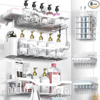NESOMI Shower Caddy Adhesive Shower Organizer 8-Pack, Rustproof Stainless Steel Bathroom Shelves, Large Capacity No-Drill Rack Storage Accessories with Soap Dish Toothbrush Holder Hooks