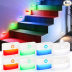 8 Pack Motion Sensor Stair Lights for Indoor, Wireless RGB Battery Operated Night Light, Activated Led Stick On Hallway Closet Under Cabinet Step Lamp for Bedroom Kitchen Bathroom
