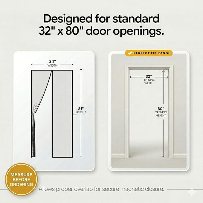 AUGO Magnetic Screen Door - Self Sealing, Heavy Duty, Hands Free Mesh Partition Keeps Bugs Out - Pet and Kid Friendly - Patent Pending Keep Open Feature - 34 Inch x 81 Inch
