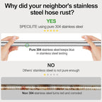 SPECILITE 150ft 304 Stainless Steel Garden Hose Metal, Heavy Duty Water Pipe with Nozzles for Yard, Outdoor - Flexible, Never Kink & Tangle, Puncture Resistant (Sliver)