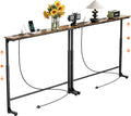 GRLEAF 2 Pack Adjustable Height Narrow Console Table with Power Outlets, 78.7" Long Sofa Table with Charging Station Behind Couch Table Entryway Table for Living Room and Hallway – Rustic Brown
