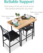 Best Choice Products 3-Piece Modern Dining Set, Space Saving Dinette for Kitchen, Dining Room, Small Space w/Steel Frame, Built-in Storage Rack - Oak/Black