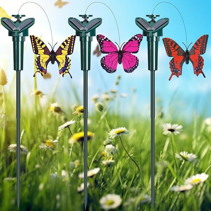 3 Pcs Solar Flying Moving Fluttering Waterproof Garden Stakes Decorations for Home Yard Pathway Garden Landscape Christmas Outdoor Indoor Centerpieces Gift Decorations (Butterfly)