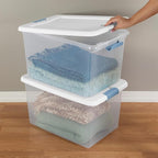 Sterilite 16 Pack Latching Box, 64 Qt Plastic Storage Container, Stackable Large Home or Office Tote Organizers with Secure Lids, White