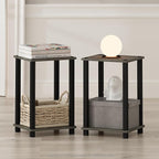 Furinno Simplistic Night Stand Set of 2, 2-Tier Small Nightstand with Open Shelf, Toolless Assembly Bedside Table, End Table, Side Table, for Bedroom, Closet, Dorm, French Oak