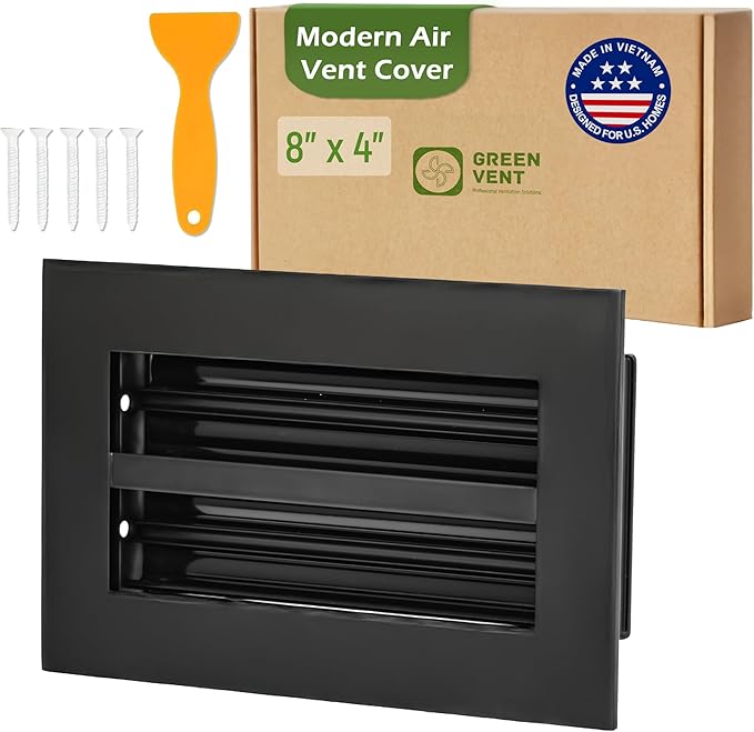 Modern Air Vent Cover 8x4 (Duct Opening) - Decorative Black Aluminum Linear Slot Diffuser for Wall, Ceiling, Floor Register - Quiet Operation HVAC Grille for Home with Adjustable Airflow