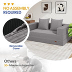 COMAX Futon Sofa Bed, 4‑in‑1 Convertible Sofa Bed, Folding Boneless Couches for Living Room, Fold Out Small Foldable Loveseat Floor Sleeper Comfy Mattress Lounge Space‑Saving, Light Grey