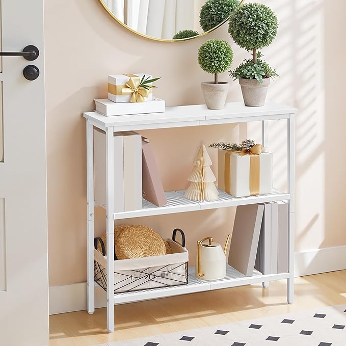 HOOBRO 29.5" Narrow Console Table, 3 Tier Entryway Table with Shelves, Thin Sofa Table, Behind Couch Table, Display Side Table, for Hallway, Entrance, Living Room, White WH73XG01
