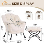 Welnow Lazy Chair with Ottoman, Modern Accent Chair with Armrests and a Side Pocket, Leisure Sofa Armchair, Reading Armchair with Footrest for Small Space, Plush Beige