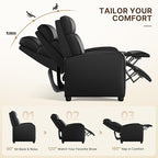 Yaheetech Living Room Chair for Adults, Adjustable Faux Leather Club Recliner Chair with Pocket Spring, Soft Foam Backrest Seat for Home/Theater/RV/Other Small Spaces, Dark Black