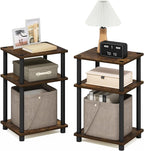 Furinno JUST Side Table Set of 2, 3-Tier End Tables, Open Shelves Night Stand, Nightstand, Toolless Assembly, for Living Room, Bedroom, Amber Pine