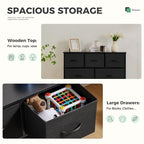 Dresser for Bedroom with 7 Drawers, Anti-Tip Wide Fabric Chests Storage Organizer Tower Furniture, TV Stand for TV up to 45 inch with Wooden Top Metal Frame for Clothes, Living Room, Hallway, Entryway