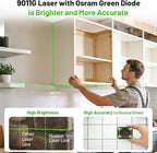 Huepar Laser Level with Tripod,100Ft Self Leveling Green Cross Line Laser for Picture Hanging, Tile, Decoration & DIY Construction – AA Battery&Picture Hanging Strips, Indoor Use
