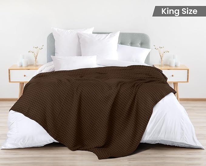 Utopia Bedding Brown 100% Cotton Waffle Blanket 300 GSM [King - 90x108 Inch] Soft Lightweight Breathable Bed Blanket for All Season