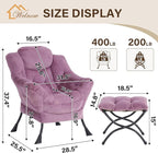 Welnow Lazy Chair with Ottoman, Modern Accent Chair with Armrests and a Side Pocket, Leisure Sofa Armchair Set, Reading Armchair with Footrest for Small Space, Plush Purple