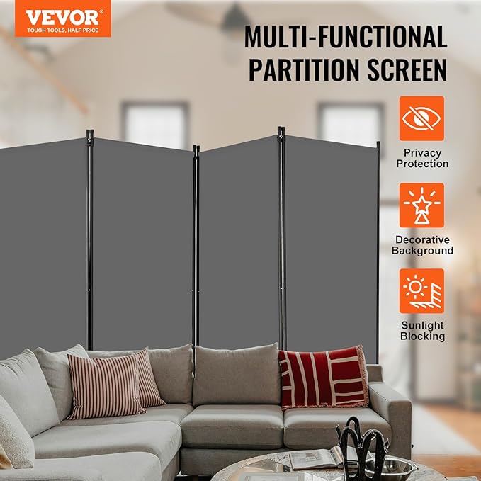 VEVOR Room Divider, 4 Panel Room Divider, 136" W Folding Privacy Screen and Portable Partition Divider for Room Separation, Freestanding Room Partitions for Office, Bedroom, Study, Grey