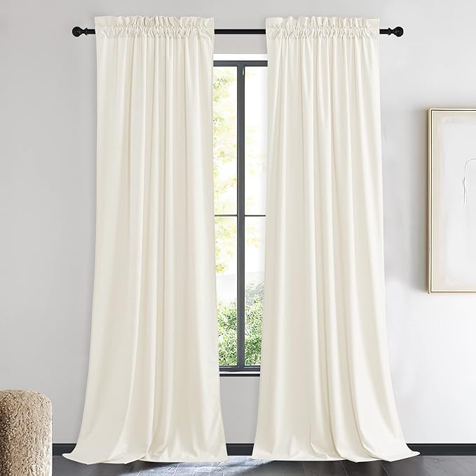 NICETOWN Ivory White Velvet Curtains 90" Length 42" Wide, Luxury and Thick Window Treatments for Bedroom - Thermal Insulated Privacy Protection, 2 PCs