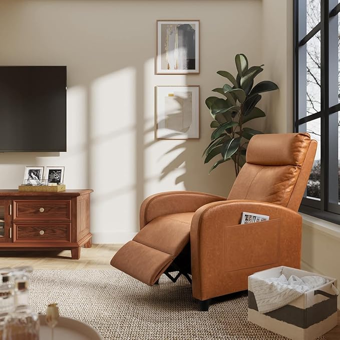 Homall Recliner Chair, Recliner Sofa PU Leather for Adults, Recliners Home Theater Seating with Lumbar Support, Reclining Sofa Chair for Living Room (Khaki, Leather)
