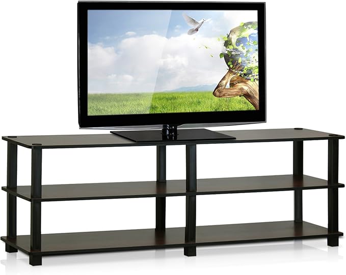 Furinno TURN-S-TUBE TV Stand, 3-Tier Open Frame Design Entertainment Center, TV Console for TV up to 46 Inch, Toolless Assembly, for Living Room, Bedroom, Dark Brown