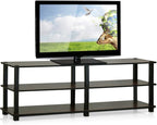Furinno TURN-S-TUBE TV Stand, 3-Tier Open Frame Design Entertainment Center, TV Console for TV up to 46 Inch, Toolless Assembly, for Living Room, Bedroom, Dark Brown