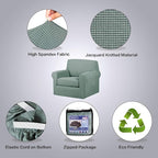 H.VERSAILTEX 2-Piece Armchair Slipcovers with Arms Sofa Slipcover Fit Chair Width Up to 47 Inch, Anti-Slip Rich Stretch Knitted Jacquard Fabric Small Checks(Chair, Sage)