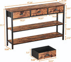 Furologee Long 47" Console Sofa Table with 3 Drawers, Entryway Table with 3-Tier Storage Shelves, Industrial Display Shelf for Entry Way, Hallway, Couch, Living Room, Kitchen, Foyer, Rustic Brown