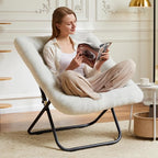 DUMOS Comfy Chair for Adults, Soft Faux Fur Folding Lounge for Bedroom Living Room Dorm Rooms Flexible Reading Chair for Teens, Large Size Foldable (Square-Creamy)