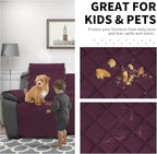 Easy-Going Recliner Sofa Cover with Console, Reversible Couch Cover for Living Room, Split Sofa Cover for Each Seat with Elastic Straps for Kids, Dogs, Pets (3 Seater, Wine/Beige)