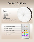 EZVALO Under Cabinet Lighting,1000mAh Rechargeable Puck Lights with Remote,3 Color Temps & 12 RGB Motion Sensor Closet Lights Indoor, Dimmable Under Counter Lights for Kitchen, Shelf Black (6 Packs)