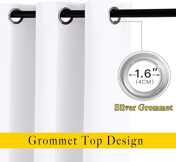 NICETOWN White Room Darkening Draperies and Curtains - Home Fashion Energy Saving Grommet Top Room Darkening Drape Panels for Bedroom (Set of 2, 66 by 90 Inch, White)