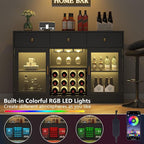 Auromie Wine Bar Cabinet with LED Light, Home Coffee Cabinet with Wine and Glass Rack, Kitchen Buffet Sideboard with Storage Cabinet&Drawers, Modern Liquor Cabinet for Living Room Dining Room (Black.)